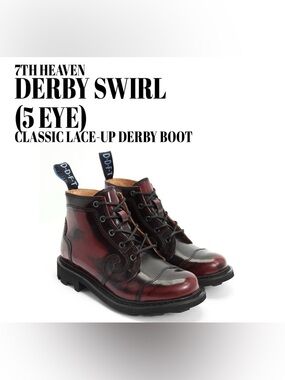 Fluevog EXCELLENT 7th Heaven Derby Swirl 5-eye burgundy rub-off lace-up boot-9.5